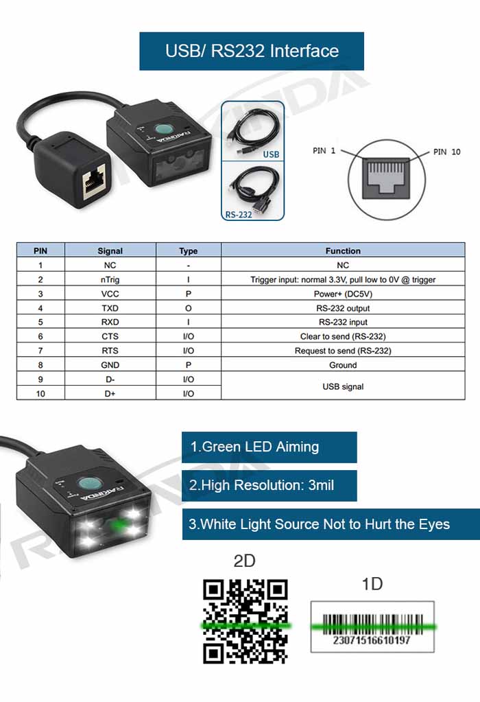 LV3000U Auto Scan 2D Barcode Scanner Reader Module