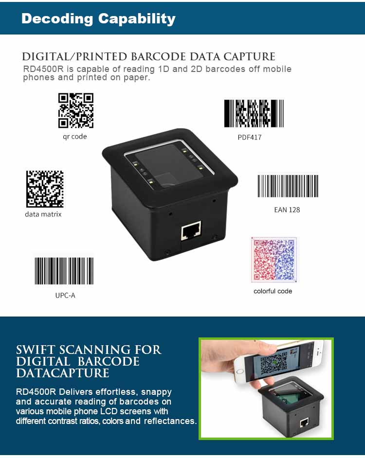RD4500R 2D Barcode Reader Scanner for Turnstile or Kiosk