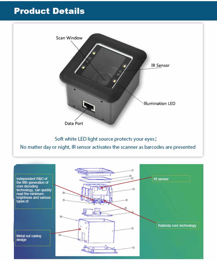 RD4500R 2D Barcode Reader Scanner for Turnstile or Kiosk