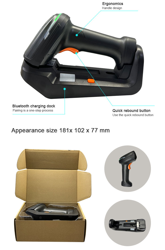 S2-1 1D Handheld Industria Wireless Barcode Scanner Reader